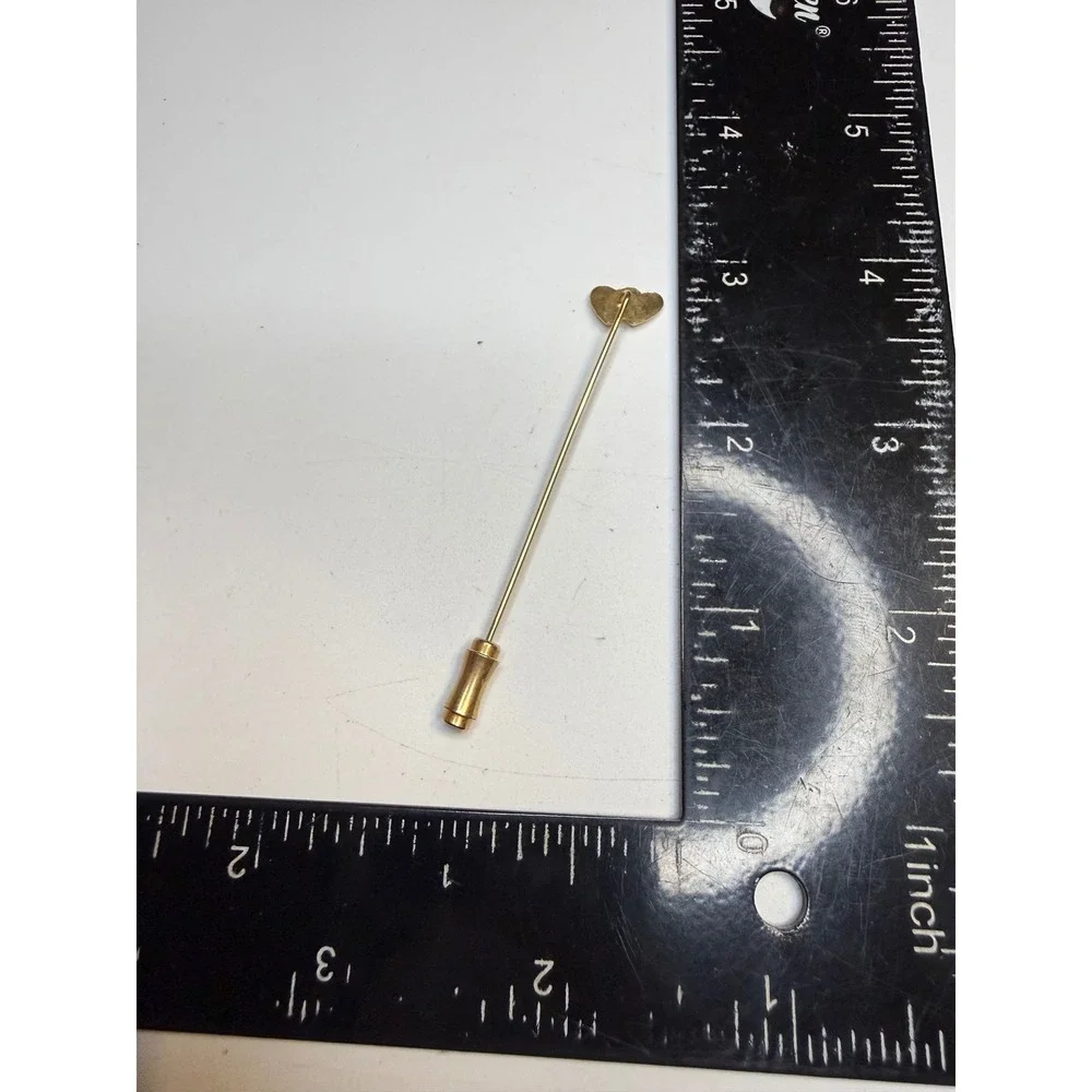 Gold Tone Double Heart Stick Pin Lapel Scarf Hat Accessory